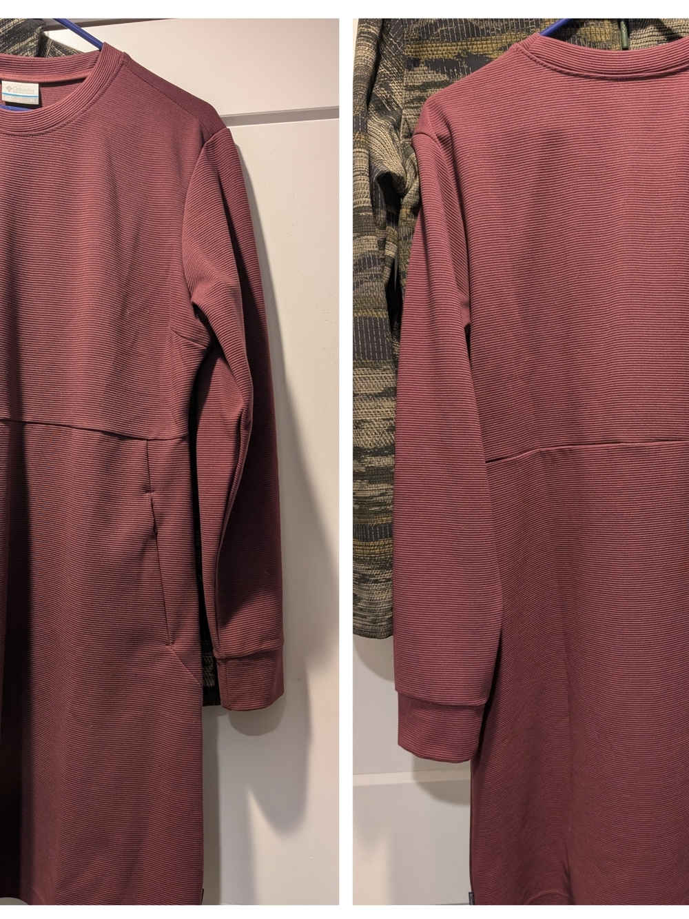 Columbia Long Sleeve Ribbed Pullover Dress in Burgundy